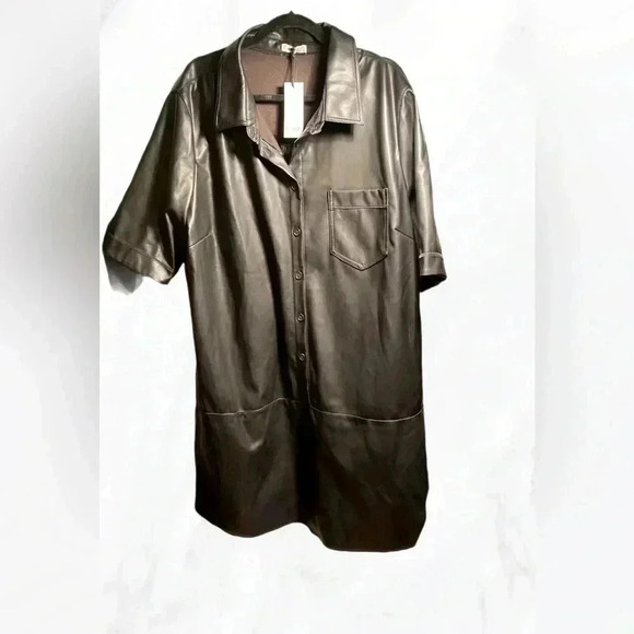 NWT Dex Plus vegan leather black button down shirt dress 3x - Picture 5 of 5